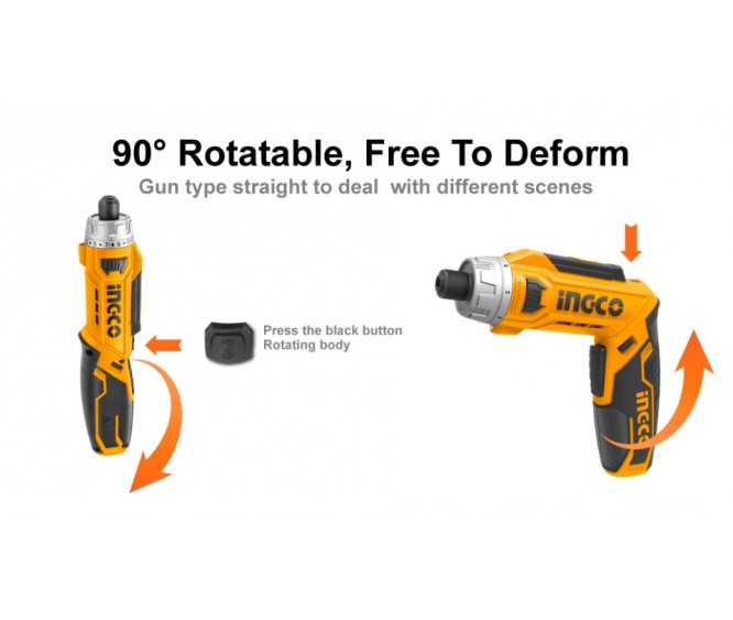 INGCO 8V 6NM 90° Rotatable LithiumIon Cordless Screwdriver with